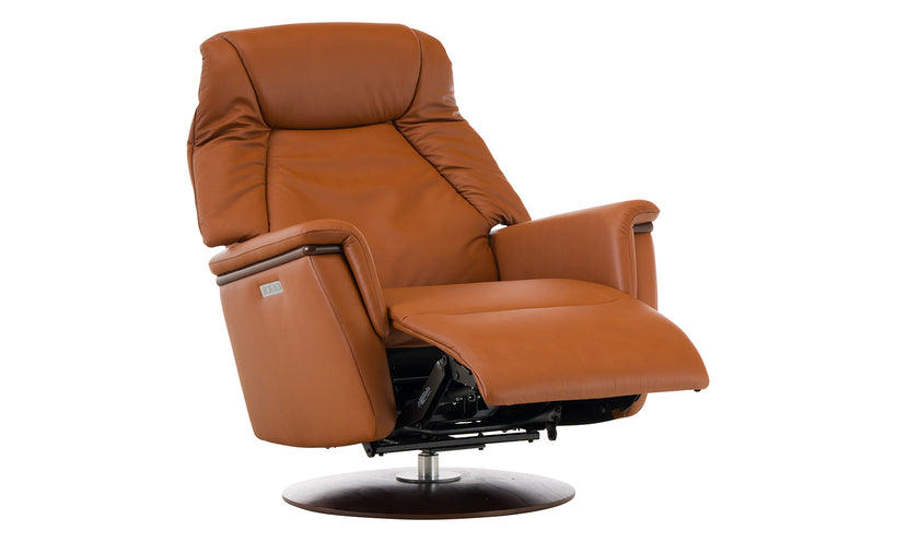 Brown leather recliner chair on a white background